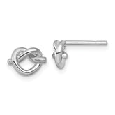 Sterling Silver Rhodium-plated Polished Knot Heart Post Earrings