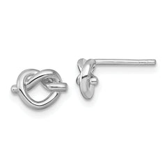 Sterling Silver Rhodium-plated Polished Knot Heart Post Earrings