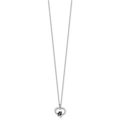 Sterling Silver Rhodium-plated Heart with Black Enameled Paw Print 16 inch with 1.5 inch Extension Necklace