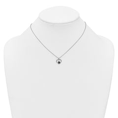 Sterling Silver Rhodium-plated Heart with Black Enameled Paw Print 16 inch with 1.5 inch Extension Necklace