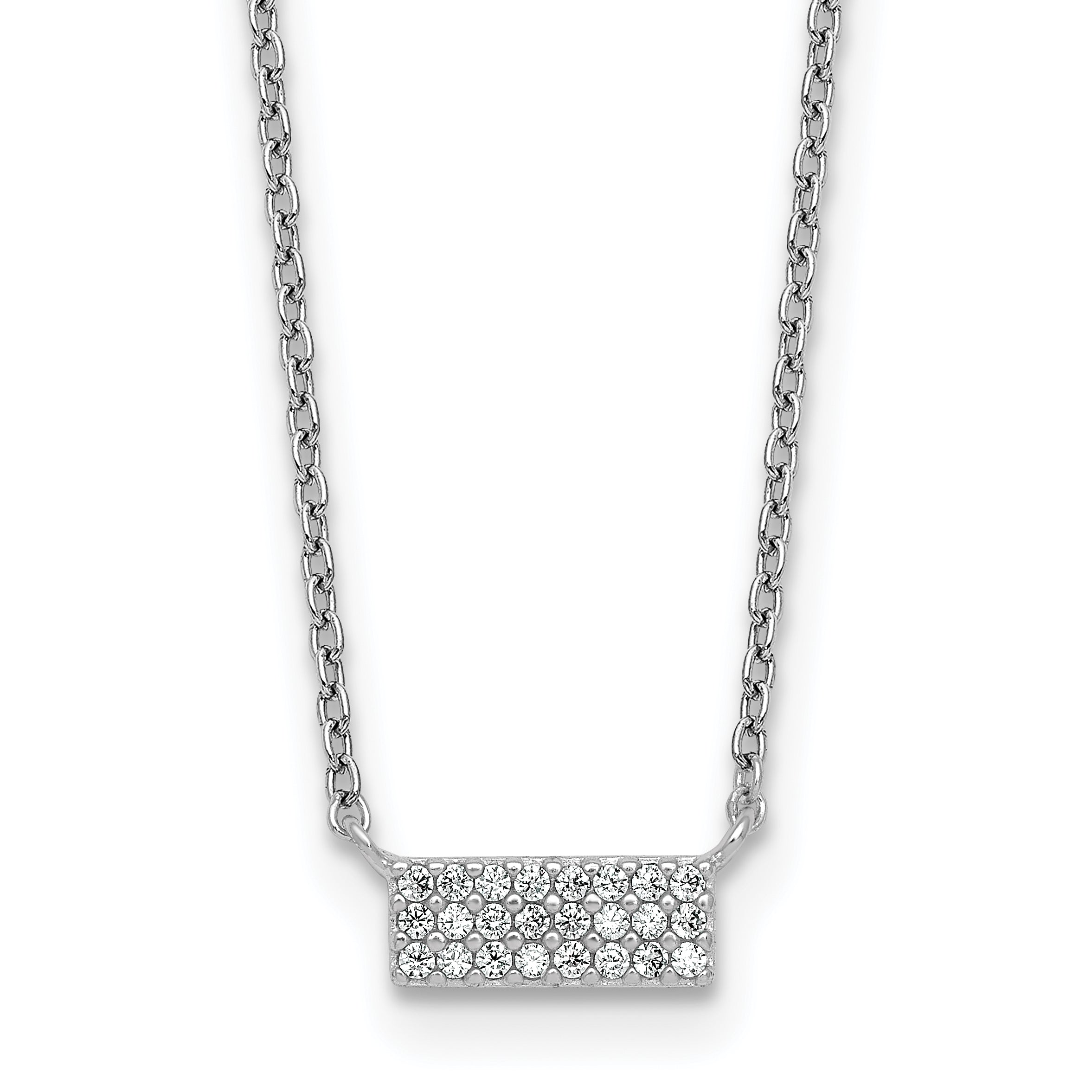 Sterling Silver Rhodium-plated Polished CZ Bar 17.5 Inch Necklace