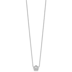 Sterling Silver Rhodium-plated Polished Textured CZ Flower 18 Inch Necklace