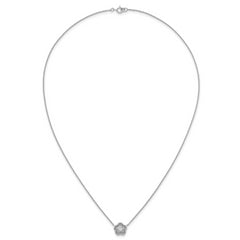 Sterling Silver Rhodium-plated Polished Textured CZ Flower 18 Inch Necklace