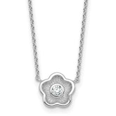 Sterling Silver Rhodium-plated Polished Textured CZ Flower 18 Inch Necklace