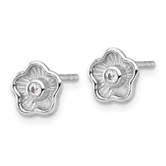 Sterling Silver Rhodium-plated Polished Textured CZ Flower Post Earrings