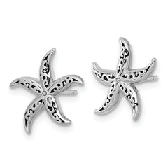 Sterling Silver Rhodium-plated Polished and Oxidized Filigree Starfish Post Earrings