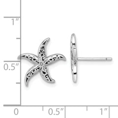 Sterling Silver Rhodium-plated Polished and Oxidized Filigree Starfish Post Earrings