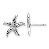 Sterling Silver Rhodium-plated Polished and Oxidized Filigree Starfish Post Earrings