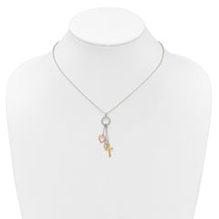 Sterling Silver Infinity and Gold-tone Cross and Rose-tone Heart BLESSED Circle 16 inch Necklace