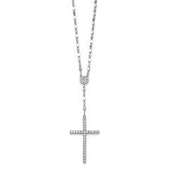 Sterling Silver Rhodium-plated Polished Fancy CZ Latin Cross 16 Inch with 2 Inch Extension Necklace