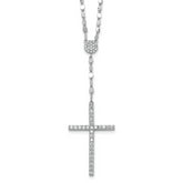 Sterling Silver Rhodium-plated Polished Fancy CZ Latin Cross 16 Inch with 2 Inch Extension Necklace