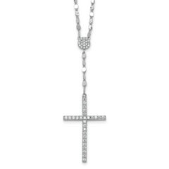 Sterling Silver Rhodium-plated Polished Fancy CZ Latin Cross 16 Inch with 2 Inch Extension Necklace