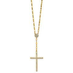 Sterling Silver Gold-tone Polished Fancy CZ Latin Cross 16 Inch with 2 Inch Extension Necklace