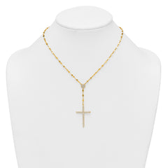 Sterling Silver Gold-tone Polished Fancy CZ Latin Cross 16 Inch with 2 Inch Extension Necklace