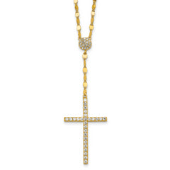 Sterling Silver Gold-tone Polished Fancy CZ Latin Cross 16 Inch with 2 Inch Extension Necklace