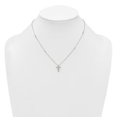 Sterling Silver Polished and Beaded White CZ Budded Cross 16.5 inch with 1 inch Extension Necklace