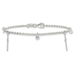 Sterling Silver Polished White CZ Dangles and Cross Charm 7.5 inch Bracelet