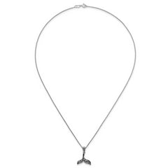 Sterling Silver Rhodium-plated Polished and Oxidized Filigree Whale Tail 18 Inch Necklace