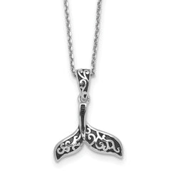 Sterling Silver Rhodium-plated Polished and Oxidized Filigree Whale Tail 18 Inch Necklace