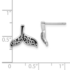 Sterling Silver Rhodium-plated Polished and Oxidized Filigree Whale Tail Post Earrings