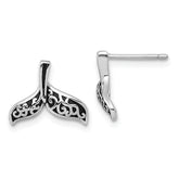 Sterling Silver Rhodium-plated Polished and Oxidized Filigree Whale Tail Post Earrings