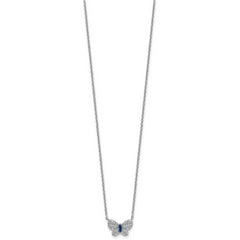 Sterling Silver Rhodium-plated Polished Blue Glass and White CZ Butterfly 16 Inch with 2 Inch Extension Necklace