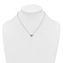 Sterling Silver Rhodium-plated Polished Blue Glass and White CZ Butterfly 16 Inch with 2 Inch Extension Necklace