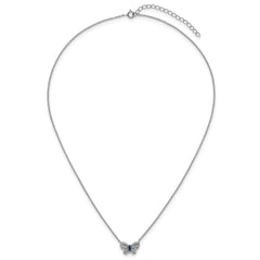 Sterling Silver Rhodium-plated Polished Blue Glass and White CZ Butterfly 16 Inch with 2 Inch Extension Necklace