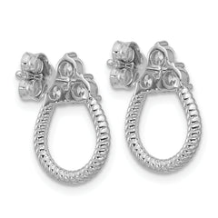 Sterling Silver Rhodium-plated Three CZ Textured Loop Post Earrings