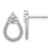 Sterling Silver Rhodium-plated Three CZ Textured Loop Post Earrings