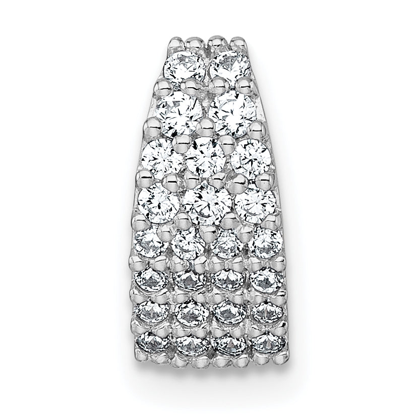 Sterling Silver Rhodium-plated Polished Pave CZ Curved and Tapered Chain Slide Pendant