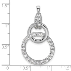 Sterling Silver Rhodium-plated Polished CZ Two Circle Pendant