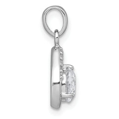 Sterling Silver Rhodium-plated Polished Round CZ Teardrop Pendant