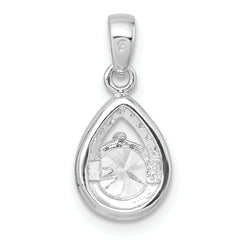 Sterling Silver Rhodium-plated Polished Round CZ Teardrop Pendant