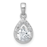 Sterling Silver Rhodium-plated Polished Round CZ Teardrop Pendant