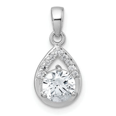 Sterling Silver Rhodium-plated Polished Round CZ Teardrop Pendant