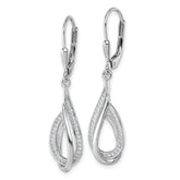 Sterling Silver Rhodium-plated CZ Polished Tear Drop Swirl Leverback Earrings