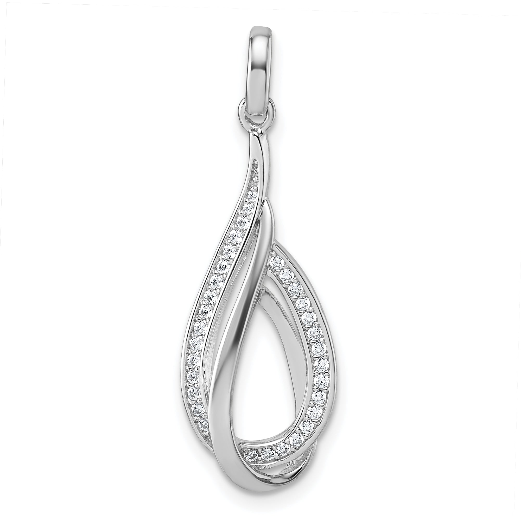 Sterling Silver Rhodium-plated CZ Polished Tear Drop Swirl Pendant