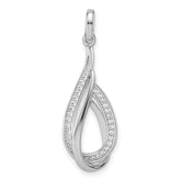 Sterling Silver Rhodium-plated CZ Polished Tear Drop Swirl Pendant