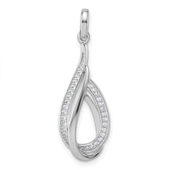 Sterling Silver Rhodium-plated CZ Polished Tear Drop Swirl Pendant