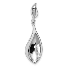 Sterling Silver Rhodium-plated CZ Polished Textured Abstract Tear Drop Pendant