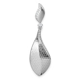 Sterling Silver Rhodium-plated CZ Polished Textured Abstract Tear Drop Pendant