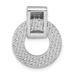 Sterling Silver Rhodium-plated CZ Polished Textured Moveable and Reversible Circle Doorknocker Pendant