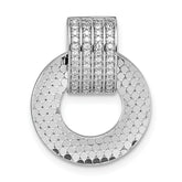 Sterling Silver Rhodium-plated CZ Polished Textured Moveable and Reversible Circle Doorknocker Pendant