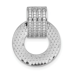 Sterling Silver Rhodium-plated CZ Polished Textured Moveable and Reversible Circle Doorknocker Pendant