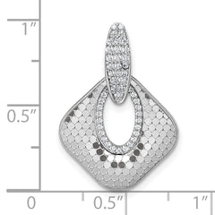 Sterling Silver Rhodium-plated CZ Polished Textured Doorknocker Pendant