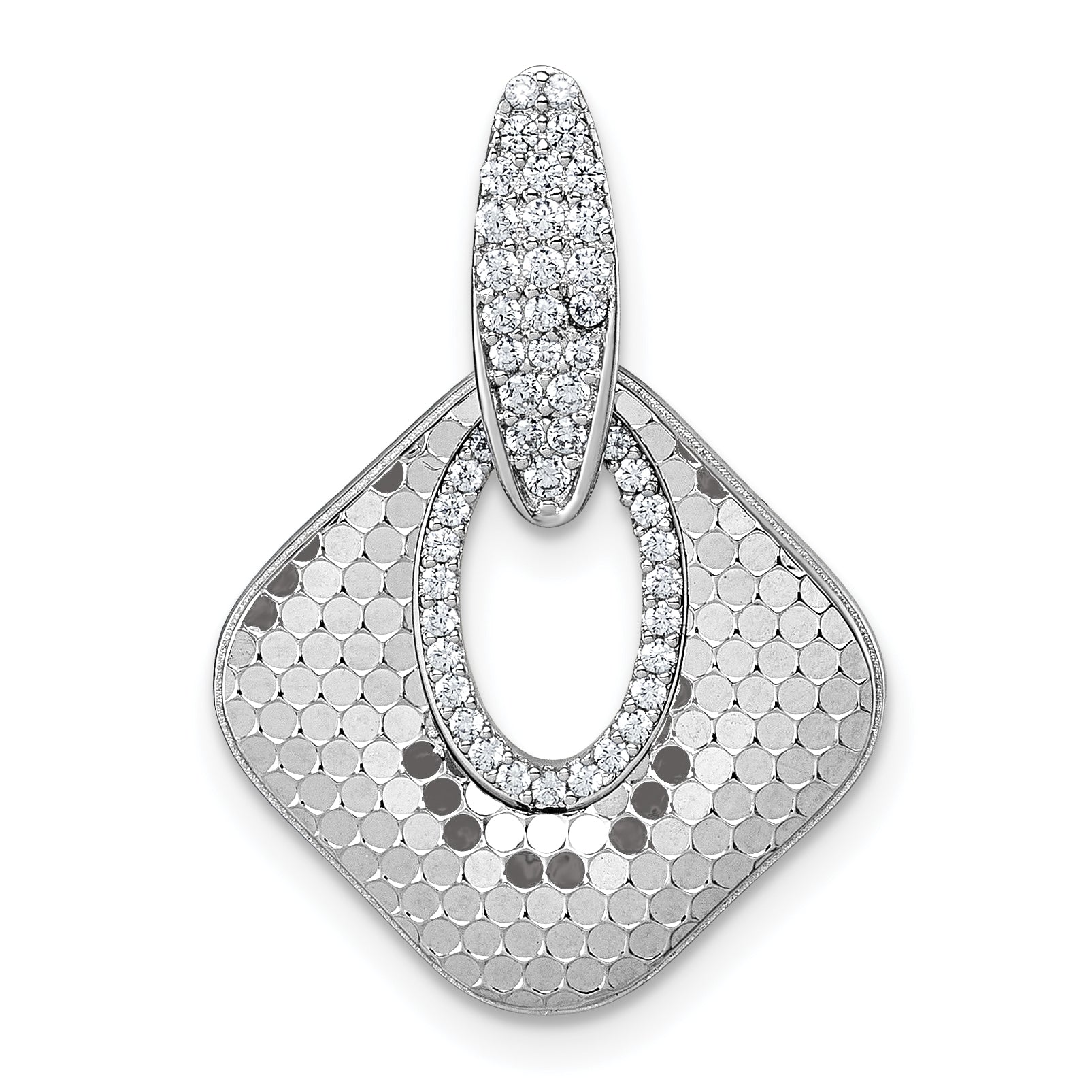 Sterling Silver Rhodium-plated CZ Polished Textured Doorknocker Pendant
