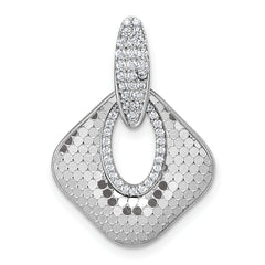 Sterling Silver Rhodium-plated CZ Polished Textured Doorknocker Pendant