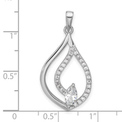 Sterling Silver Rhodium-plated Marquise CZ Polished Teardrop Pendant