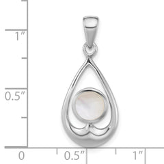 Sterling Silver Rhodium-plated Polished Round Mother of Pearl in Teardrop Pendant